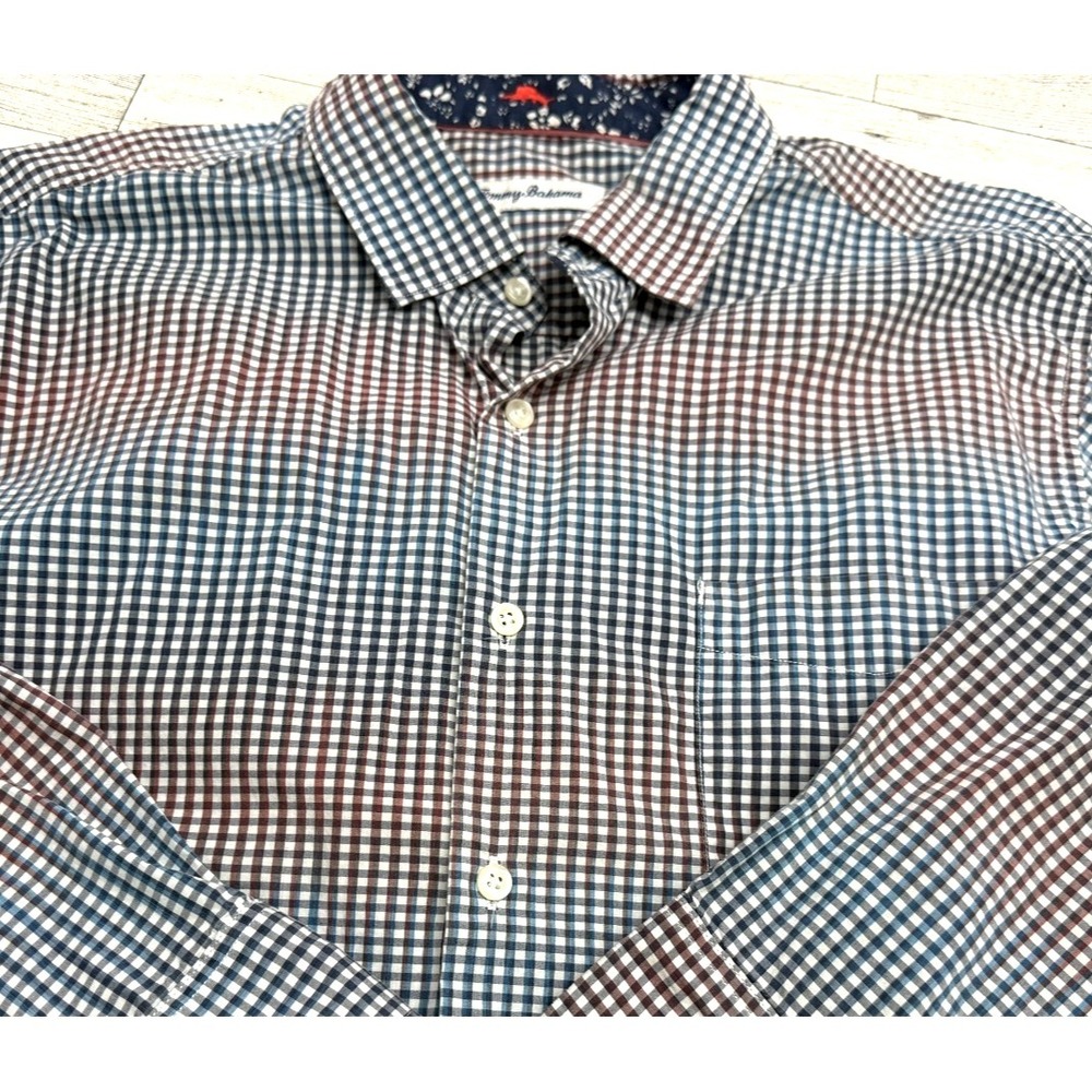 Men's Tommy‎ Bahama Long Sleeve Button Up Shirt Red Blue Gingham Check LARGE